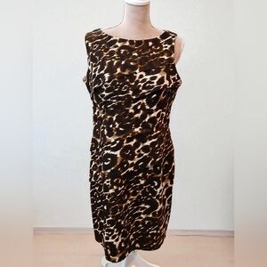 Calvin Klein Layered Leopard Animal Print Shift Dress Womans Medium 10 12